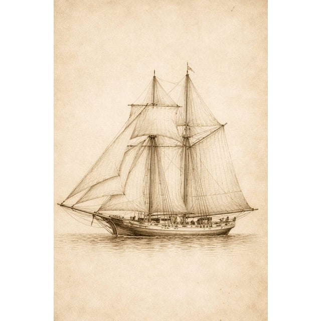 Antique Schooner Sail Study, Minimalist Nautical Art Print, 24″ × 36″ For Sale - Image 4 of 9