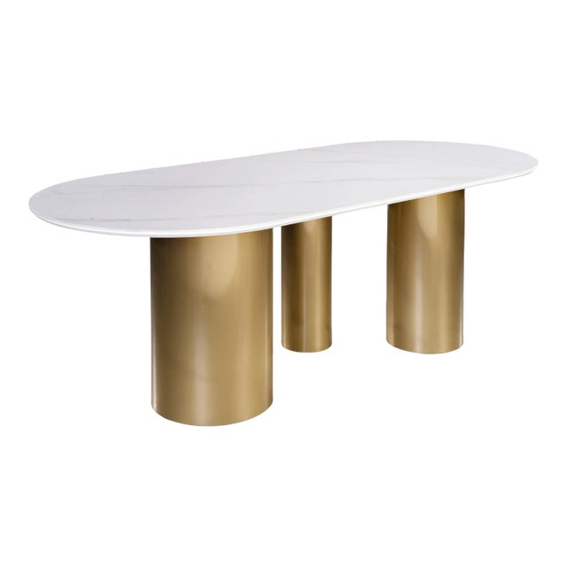 Balmain White Oval Stone Top Dining Table for 6 For Sale