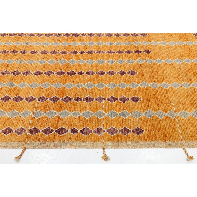 Contemporary Moroccan Style Geometric Wool Area Rug in Saffron, Ochre & Burgundy For Sale In New York - Image 6 of 12
