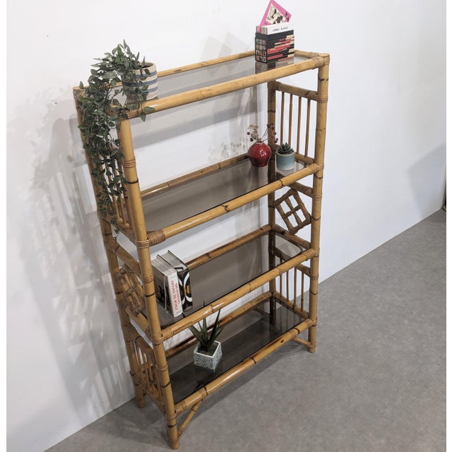 Wood Bamboo and Smoked Glass Shelf For Sale - Image 7 of 11