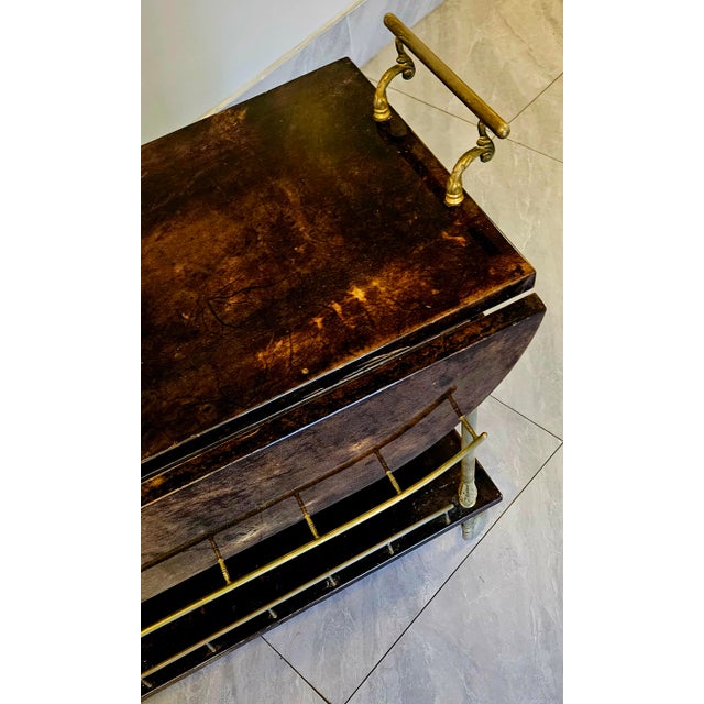 1950s Lacquered Goat Skin Bar Cart by Aldo Tura, Italy For Sale - Image 12 of 18