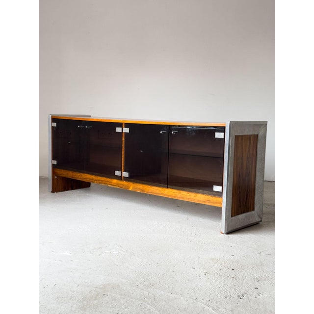 Rosewood, Chrome & Smoked Glass Sideboard attributed to Richard Young for Merrow Associates, 1960s For Sale - Image 13 of 16
