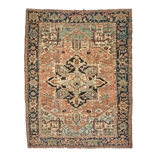 Dreamy Antique Persian Heriz | Terracotta, Teal, Seafoam, Pale Sky, Brick, Copper, Indigo | 7 X 10 For Sale
