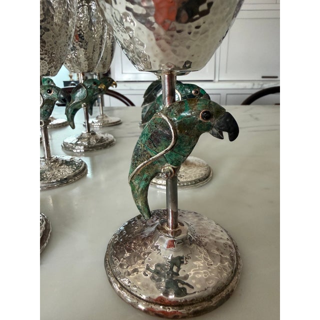 Silver Vintage Set of 12 Los Castillo Wine Glasses, Goblets, Stemware, With Parrots For Sale - Image 8 of 14