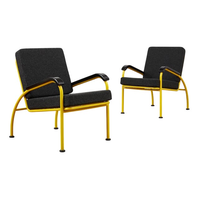 Yellow Tubular Steel Armchairs with Black Bakelite Armrests and Feet and Kvadrat Upholstery from Embru, 1934, Set of 2 For Sale