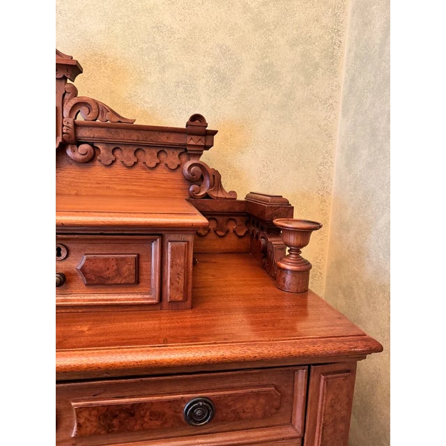 American Antique American Burl Walnut Lock Side Eastlake Highboy Chest of Drawers 1870 For Sale - Image 3 of 9