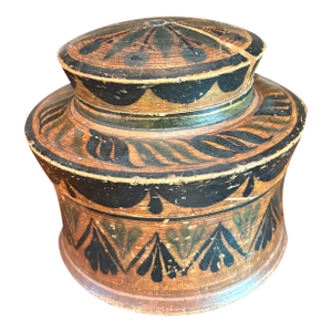 Antique Swedish Folk Art Turned Wood Storage Jar With Lid