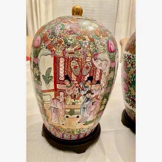 Mid 20th Century Mid 20th Century Vintage Large Chinoiserie Ginger Jars- A Pair For Sale - Image 5 of 11