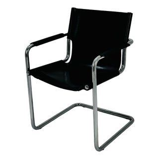 Vintage Italian Visitor Chair in Black Leather by Marcel Breuer, 1980s For Sale