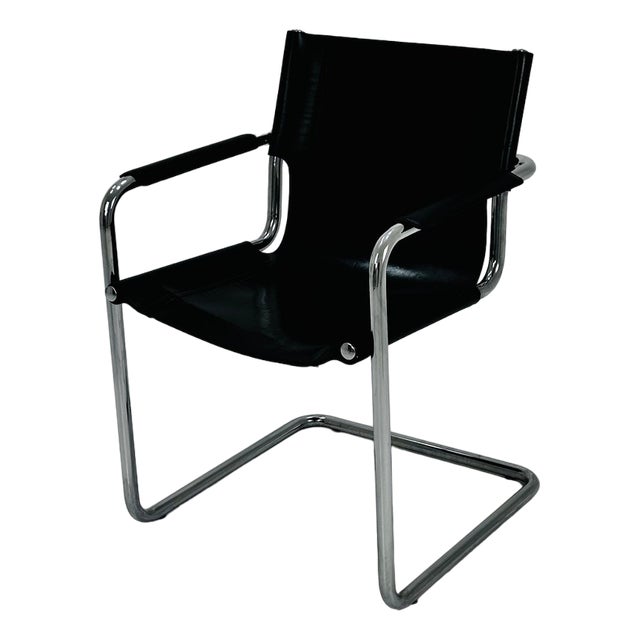 Vintage Italian Visitor Chair in Black Leather by Marcel Breuer, 1980s For Sale