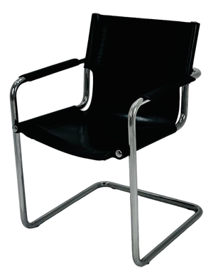 Vintage Italian Visitor Chair in Black Leather by Marcel Breuer, 1980s