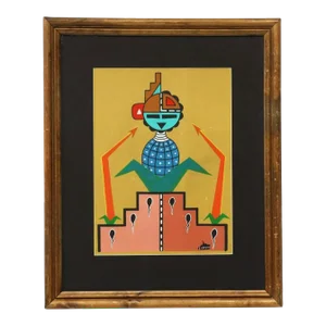 Vintage Native American Corn Maiden Painting Signed by Hopi Artist G. Choyou