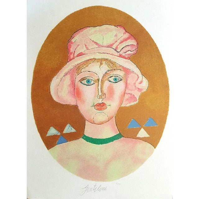 Girl in the Yellow Oval - Original Lithograph by Franco Gentilini - 1981 1981 For Sale - Image 3 of 3