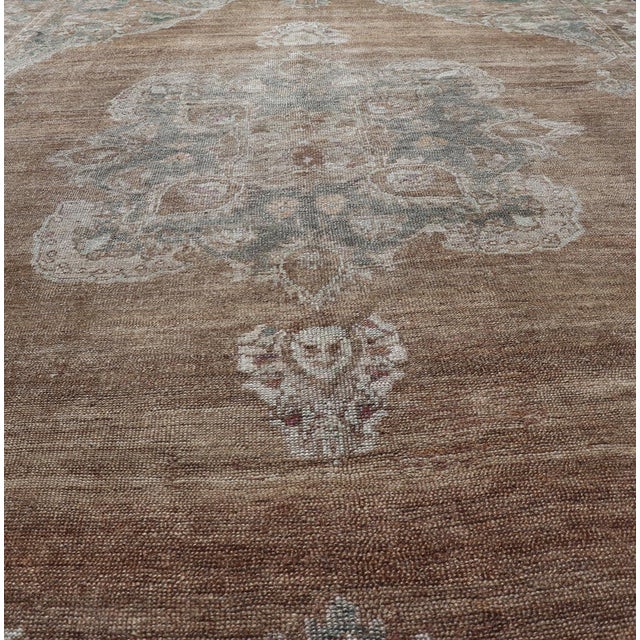 Taupe Vintage Turkish Kars Rug With Floral Medallion in Camel, Tan, Taupe and Grey For Sale - Image 8 of 12