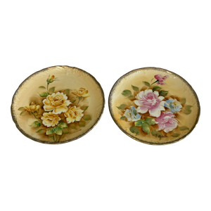 1940s Hand Painted Rose Plates, Set of 2