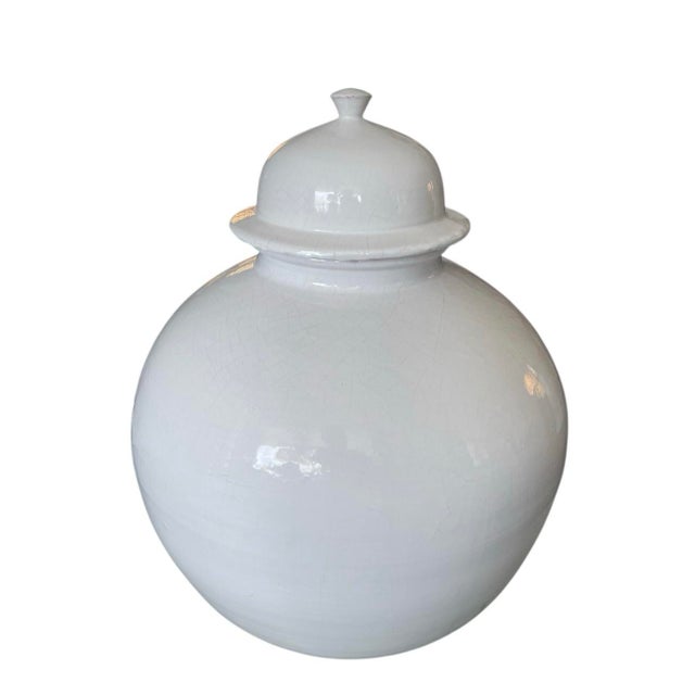 Pair of Large White Glaze Ginger Jars For Sale - Image 4 of 7