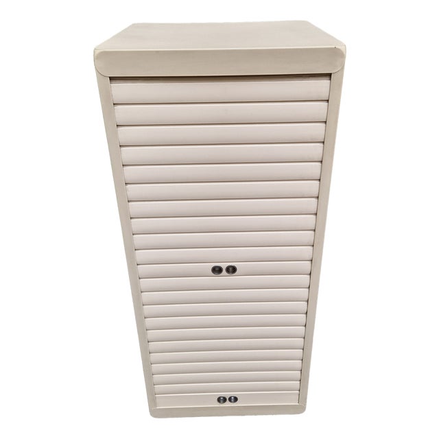 White Iron Storage Cabinet with Shutter, 1950s For Sale