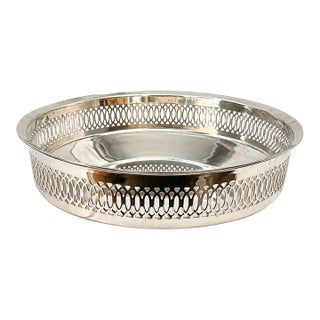 Vintage Silver-Tone Pierced Bread Basket For Sale