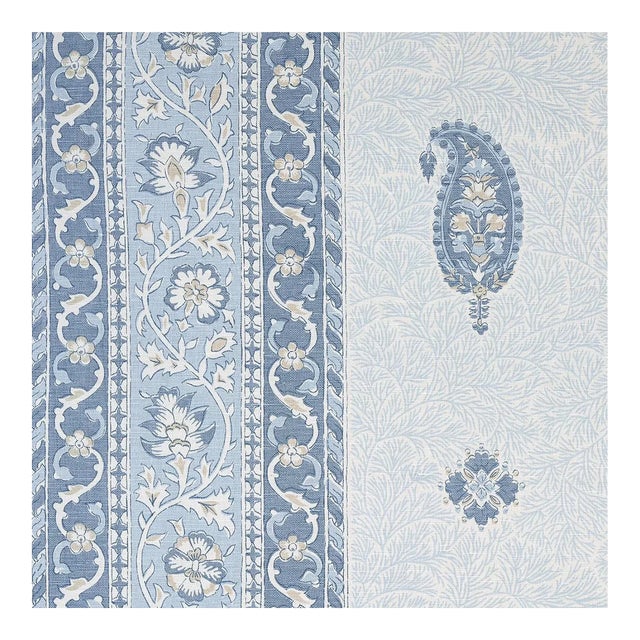 Schumacher x Mark D. Sikes Ojai Paisley Fabric in China Blue For Sale