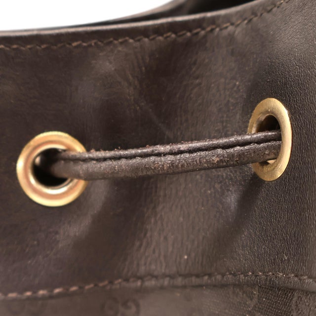 Gucci Black Leather and Canvas Micro Guccissima Drawstring Sherry Line Bag, 1980 For Sale - Image 9 of 10