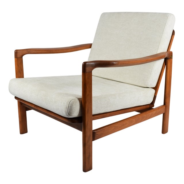Scandinavian Beige Armchair in Teak Wood, 1960s For Sale