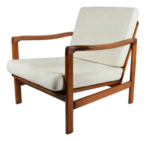 Scandinavian Beige Armchair in Teak Wood, 1960s