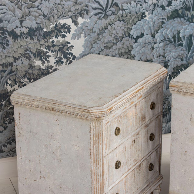 Pair 19th C. Swedish Gustavian Painted Bedside Commodes With Reeded Drawers For Sale - Image 10 of 17
