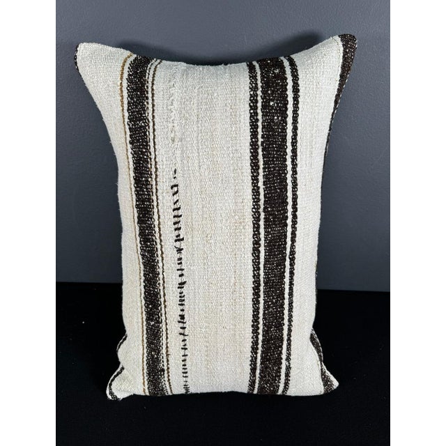 Turkish Hemp Pillow Cushion Natural Beige Dark Brown Pillow Cushion Cover 16" x 24" For Sale - Image 4 of 4