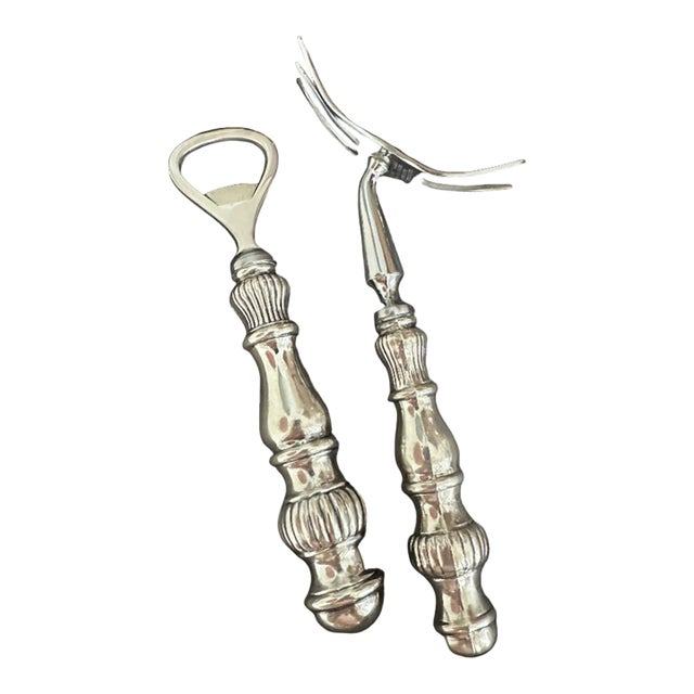 Vintage Sterling Silver Fluted Bar Tool Set For Sale