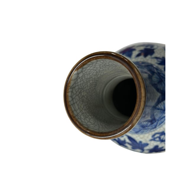 Blue Oriental Blue White Crackle Base Phoenix Porcelain Art Vase For Sale - Image 8 of 8