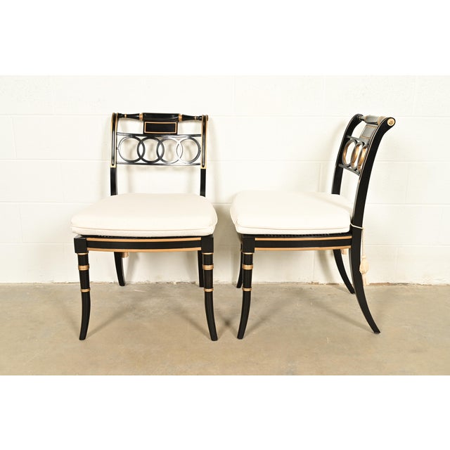 Baker Furniture Historic Charleston Regency Ebonized and Gold Gilt Dining Chairs, Set of Four For Sale - Image 12 of 16