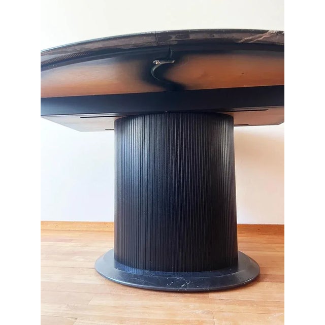 Stone Vintage Marble and Ebonized Wood Oval Extendable Dining Table, 1980s For Sale - Image 7 of 12