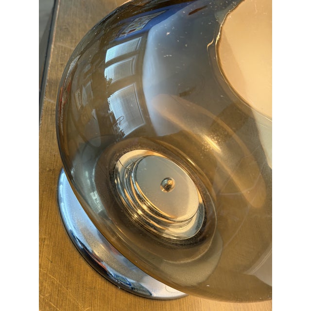 Mid-Century Modern Vintage Italian Smoked Glass and Chrome Table Lamp, 1980s For Sale - Image 3 of 18