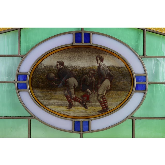 Art Deco Stained Glass Panel Depicting Early Football Scene, Belgium, 1910s For Sale - Image 9 of 11
