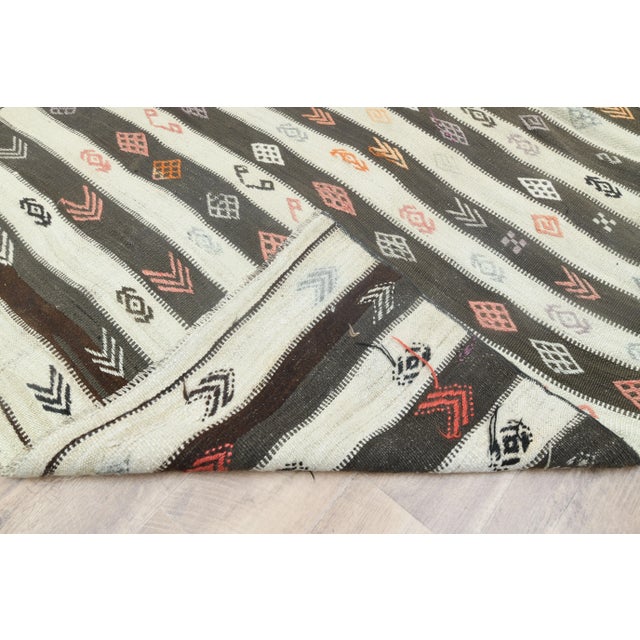 Boho Chic 1970s Vintage Turkish Handmade Wool Cotton Beige Brown Kilim Runner Rug For Sale - Image 3 of 11