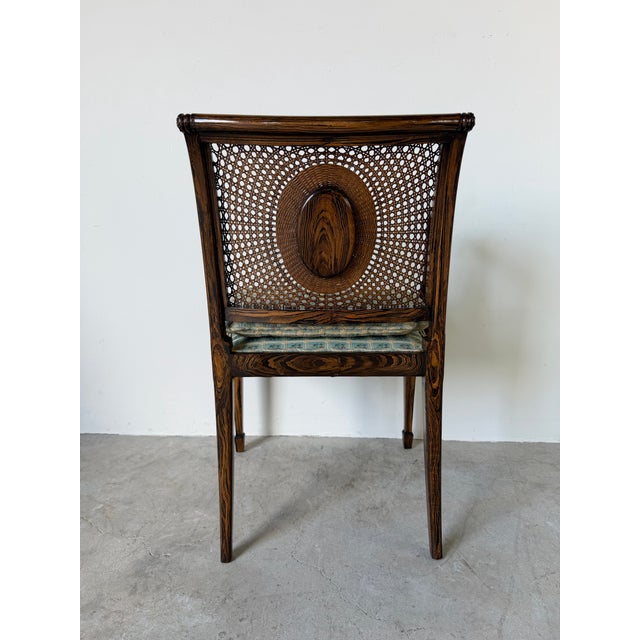 Vintage Hollywood Regency Faux Grain Painted Armchair With Cane Back & Upholstered Seat For Sale - Image 4 of 12
