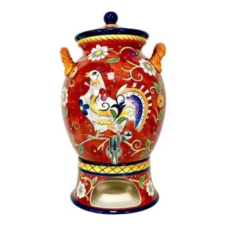 1980s Vintage Mediterranean Italian Style Boho Chic Ceramic Beverage Dispenser & Heating Base - 3 Piece Set. For Sale