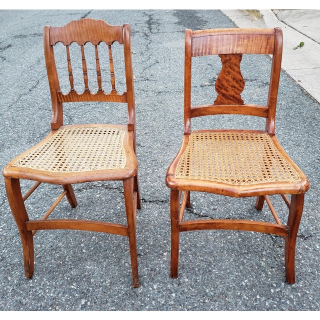 Pair of Early 20th Century Victorian Tiger Maple and Cane Seat Side Chairs For Sale - Image 9 of 9