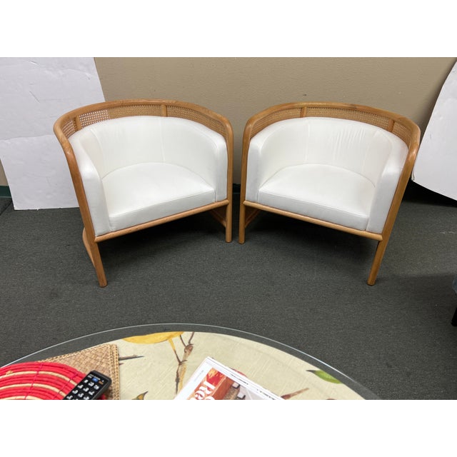 Crate & Barrel Fields Caned Barrel Chairs, a Pair Chairish