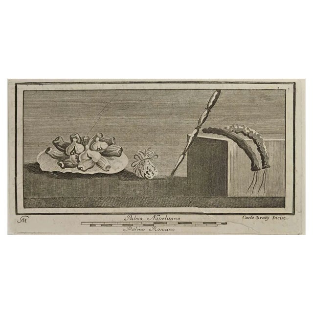 Carlo Oraty, Roman Still Life Fresco, Etching, 18th Century For Sale