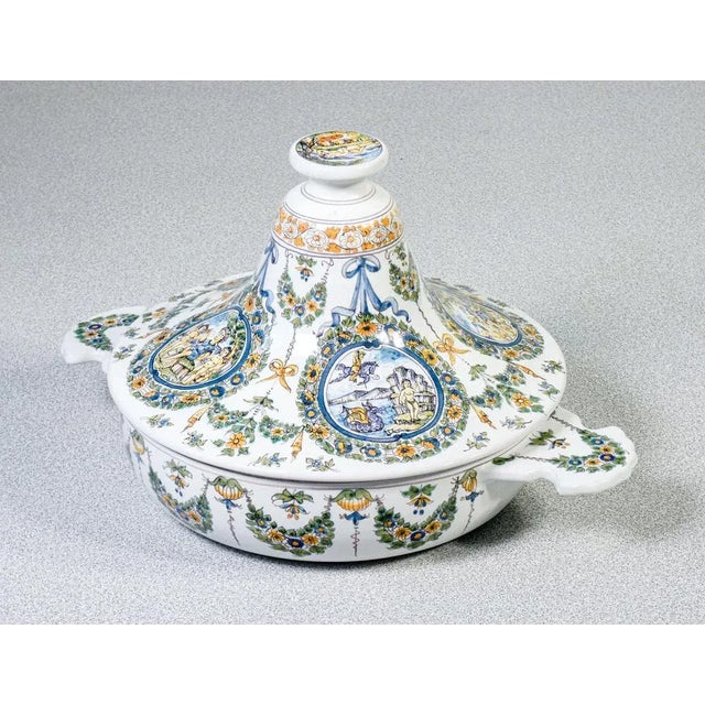 Bowl with ceramic lid signed meret in moustiers, hand painted. France, 20th century origin france period xx century meret...