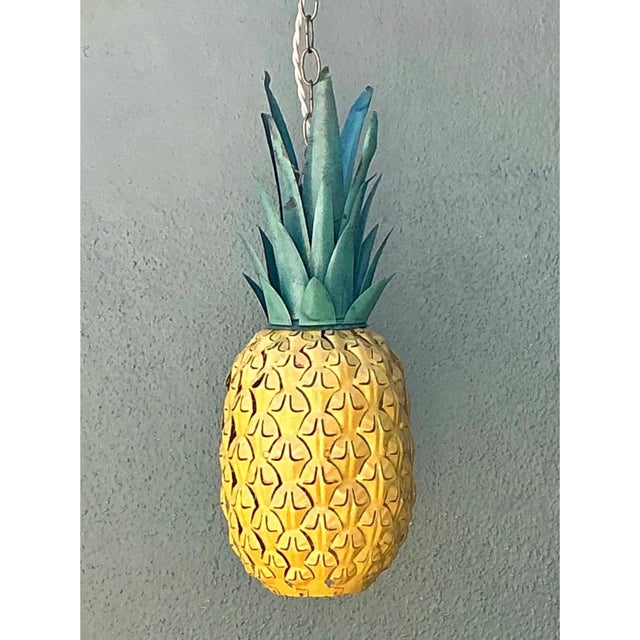 Yellow Vintage Metal Pineapple Pendant Light For Sale - Image 8 of 12