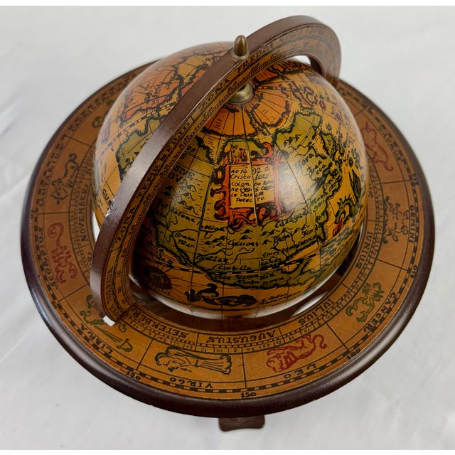 Late 20th Century Italian Old World Zodiac Globe on Wooden Stand – Vintage Celestial Library Decor For Sale - Image 5 of 11
