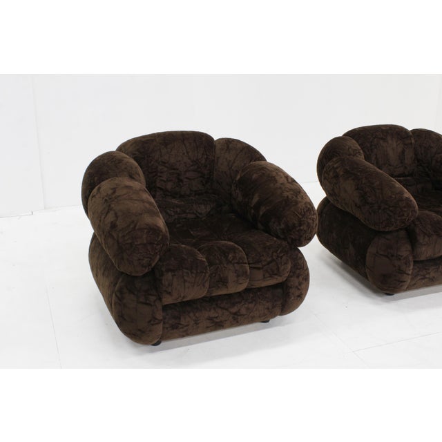 Textile Vintage Italian Chairs in Brown Velvet, 1970s, Set of 2 For Sale - Image 7 of 13