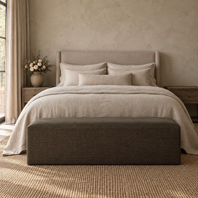 Modern Heavyweight Berg Ottoman Bench in Gabby Stripe For Sale - Image 9 of 10