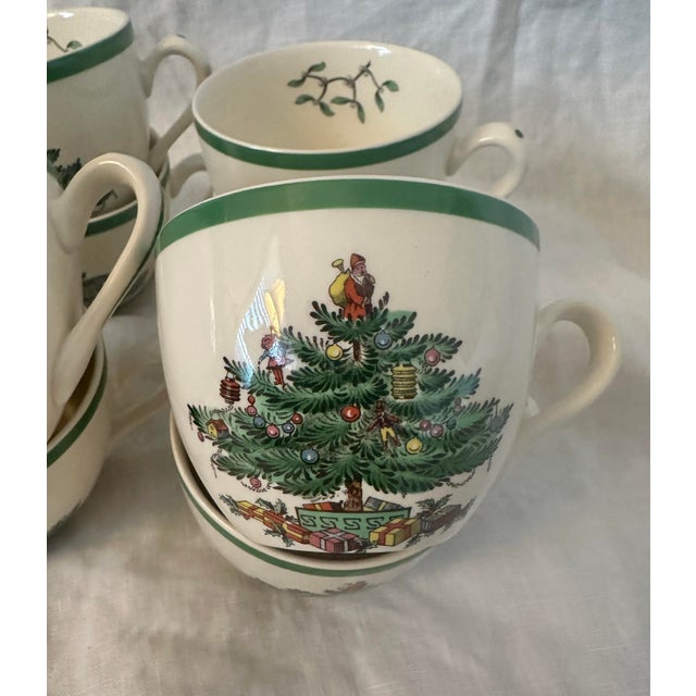American Spode "Christmas Tree" Cup & Saucer Set of 8 For Sale - Image 3 of 11