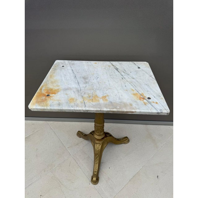 Antique French Bistro Table with Marble Top and Cast Iron Pedestal Base, 1900s For Sale - Image 3 of 12