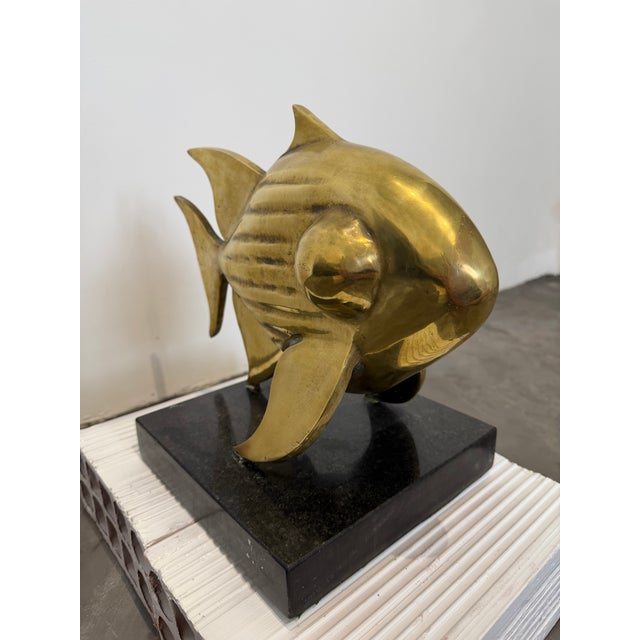 E Ferreira Netto Polished Bronze Fish Sculpture on Black Granite Base, 1985 For Sale - Image 6 of 17