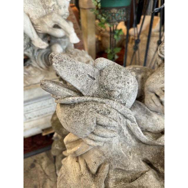 1900 - 1909 Antique Cherubs With Goose Statue Old Carved Stone For Sale - Image 5 of 12