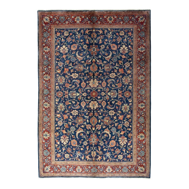 Hand-Knotted Sarogh Rug in Floral Pattern on Deep Blue Background For Sale - Image 12 of 12